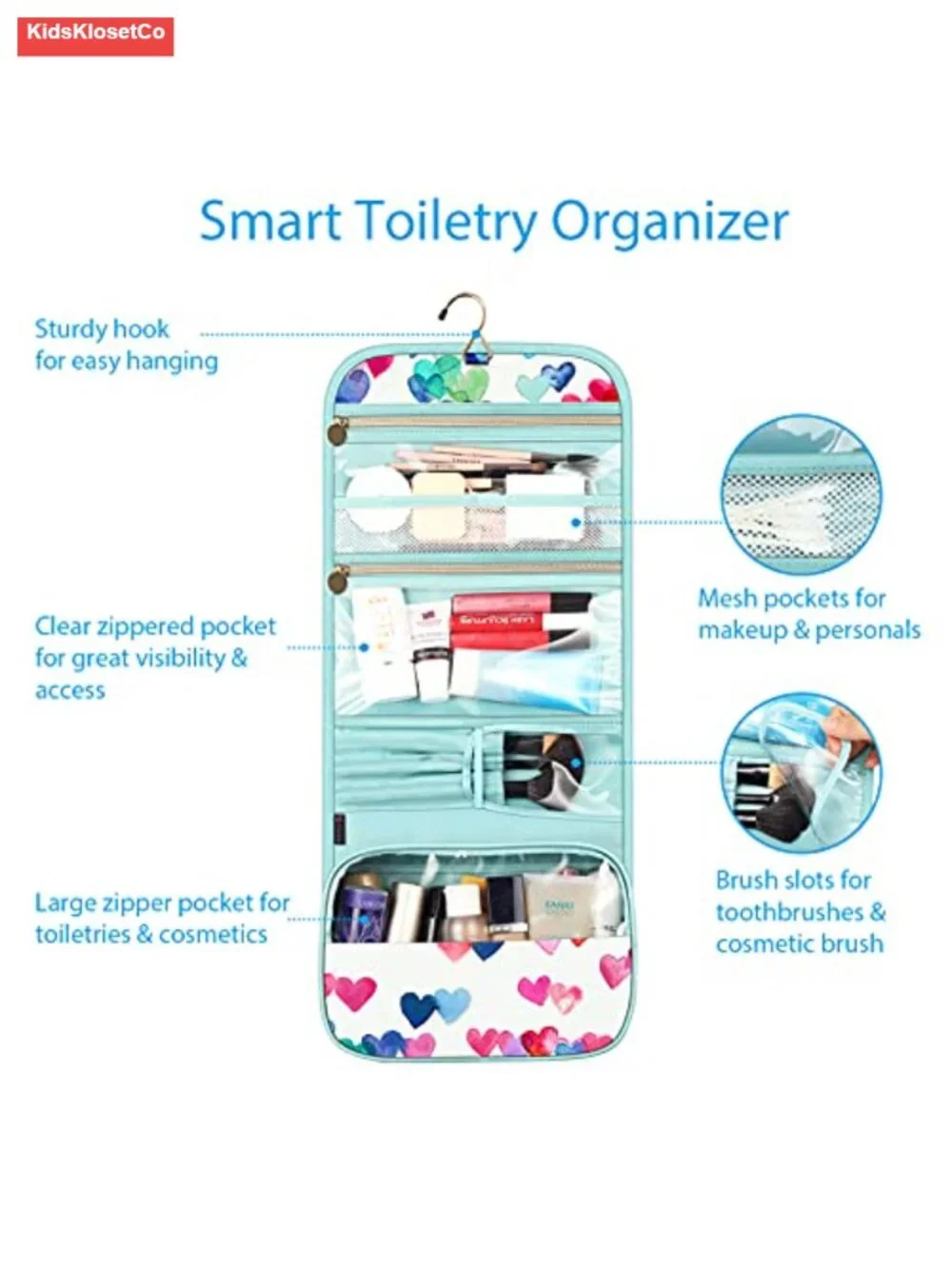 Hanging Travel Makeup Organizer Toiletry Bag, 4 Compartments, Transparent, PU